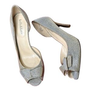 Kelly & Katie Gold Silver Peep Toe Gold/silver Wedding Prom Occassion Heels 9.5